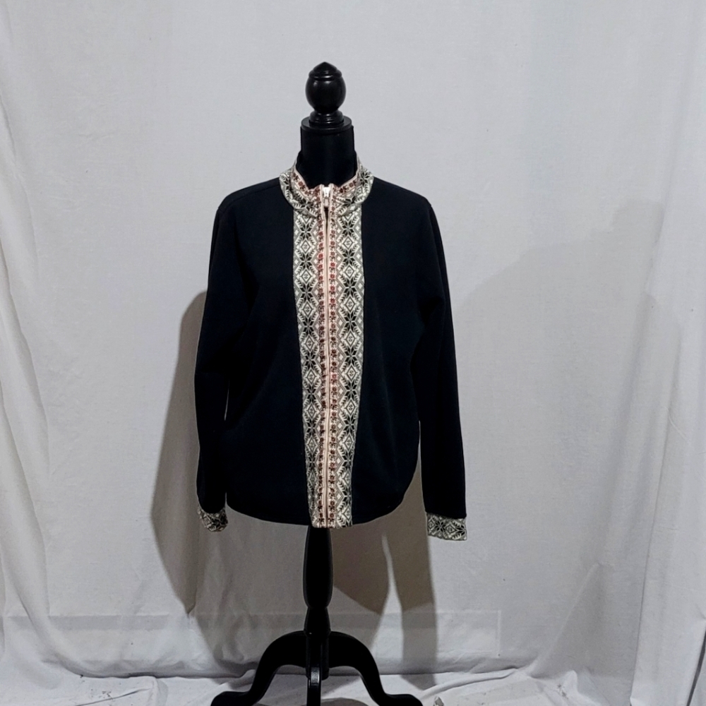 L.L. Bean Black Jacket with Patterned Trim